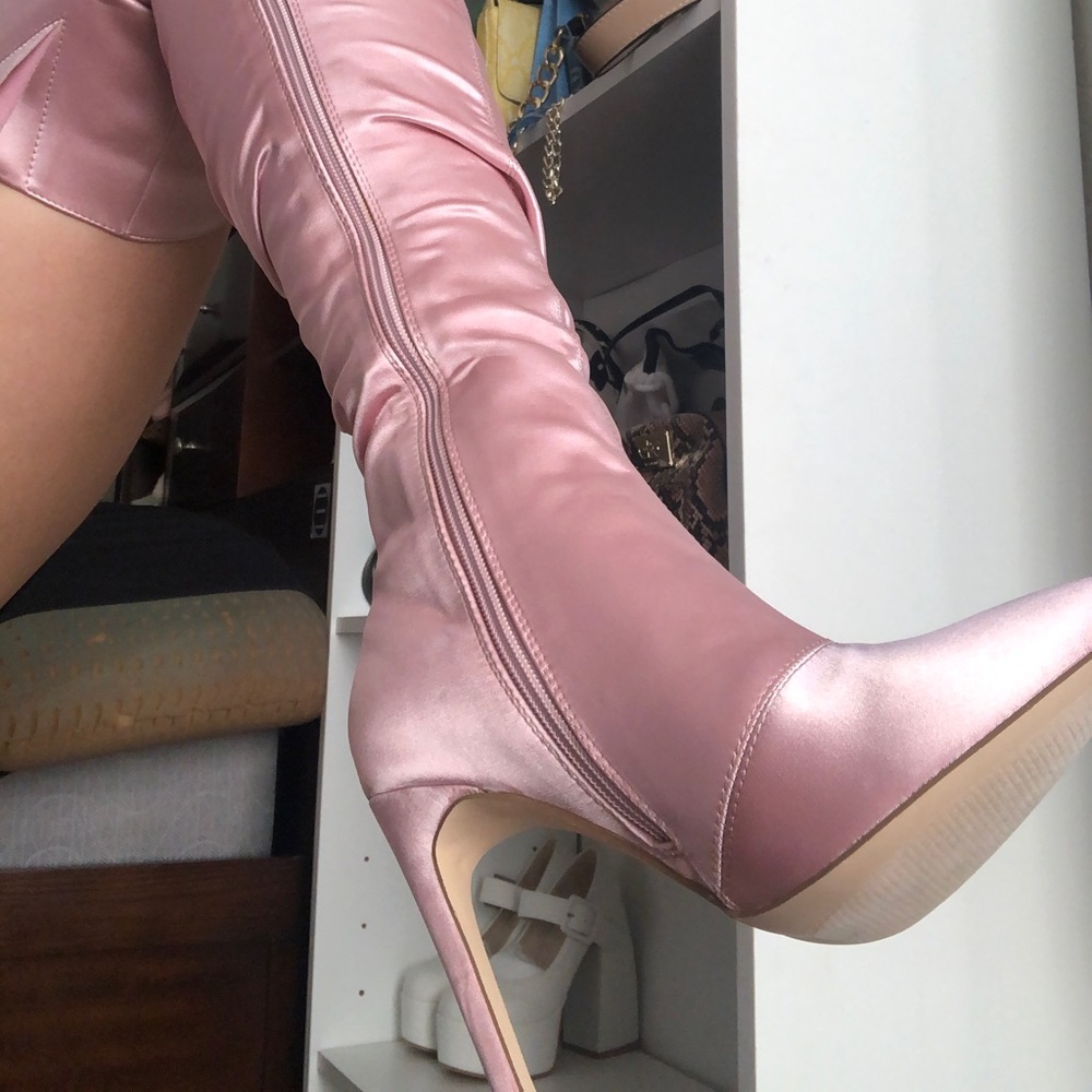 Blush Satin Pink Thigh High Heels